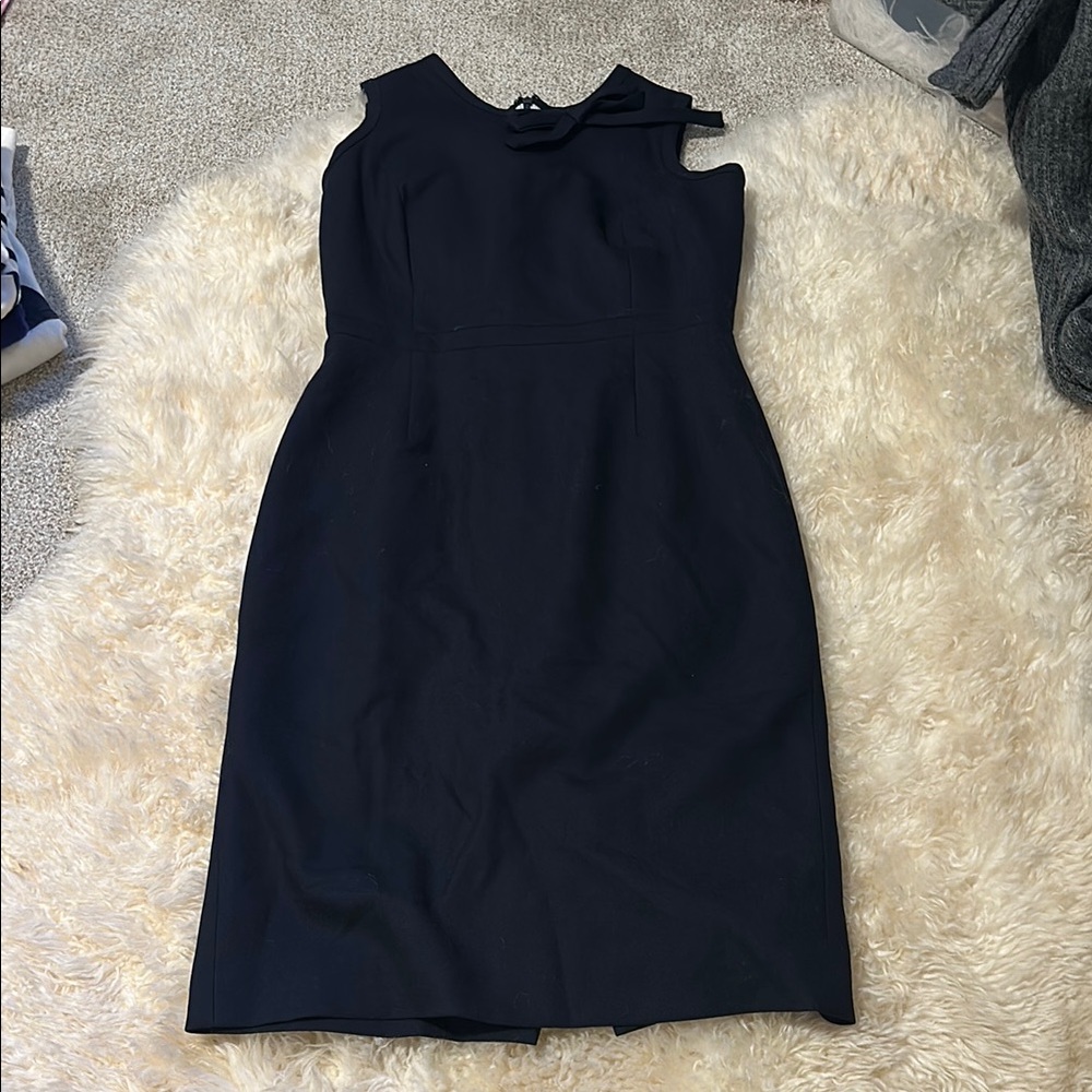 Navy Red Fleece Pencil Dress with Bow